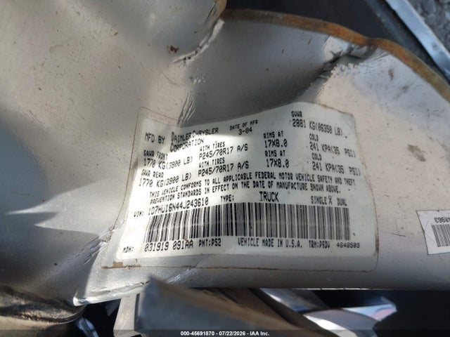 45691870 :رقم المزاد ، 3D7MX46AX7G808212 vin ، 2007 Dodge Ram 3500 Slt/sport مزاد بيع