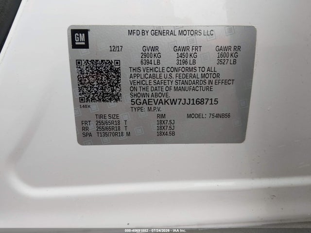 Продаж на аукціоні авто 2018 Buick Enclave Essence, vin: 5GAEVAKW7JJ168715, номер лоту: 45691882