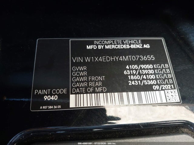 45691891 :رقم المزاد ، W1X4EDHY4MT073655 vin ، 2021 Mercedes-benz Sprinter 2500 High Roof V6 مزاد بيع