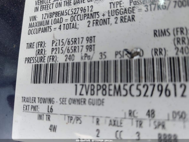 2012 Ford Mustang V6 Premium მანქანა იყიდება აუქციონზე, vin: 1ZVBP8EM5C5279612, აუქციონის ნომერი: 45691900