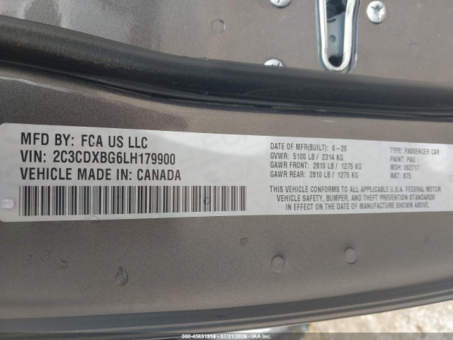Продаж на аукціоні авто 2020 Dodge Charger Sxt Rwd, vin: 2C3CDXBG6LH179900, номер лоту: 45691914