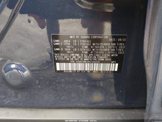 Aukcja sprzedaży 2024 Subaru Outback Limited, vin: 4S4BTANC8R3164628, numer aukcji: 45691928