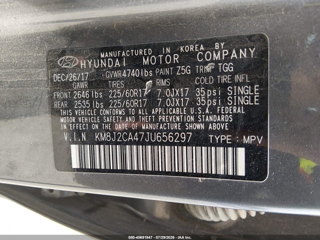 KM8J2CA47JU656297 Hyundai TUCSON SE