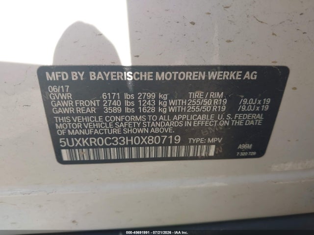 Aukcja sprzedaży 2017 Bmw X5 Xdrive35i, vin: 5UXKR0C33H0X80719, numer aukcji: 45691991