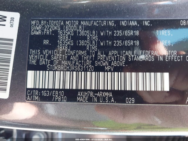 5TDKBRCH3RS631120 Toyota Highlander Hybrid Xle