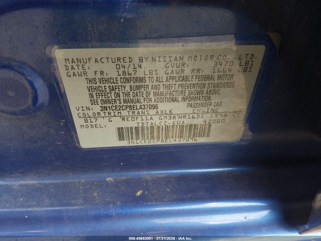 Продаж на аукціоні авто 2014 Nissan Versa Note S Plus, vin: 3N1CE2CP8EL437096, номер лоту: 45692001