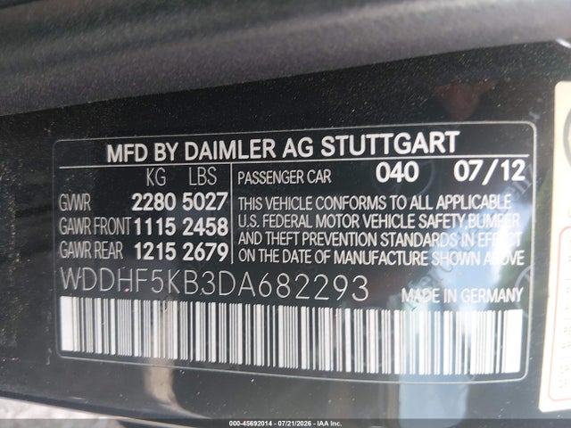 Auction sale of the 2013 Mercedes-benz E 350, vin: WDDHF5KB3DA682293, lot number: 45692014