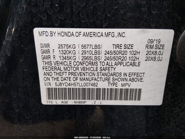 Продаж на аукціоні авто 2020 Acura Mdx Technology Package, vin: 5J8YD4H57LL007482, номер лоту: 45692020