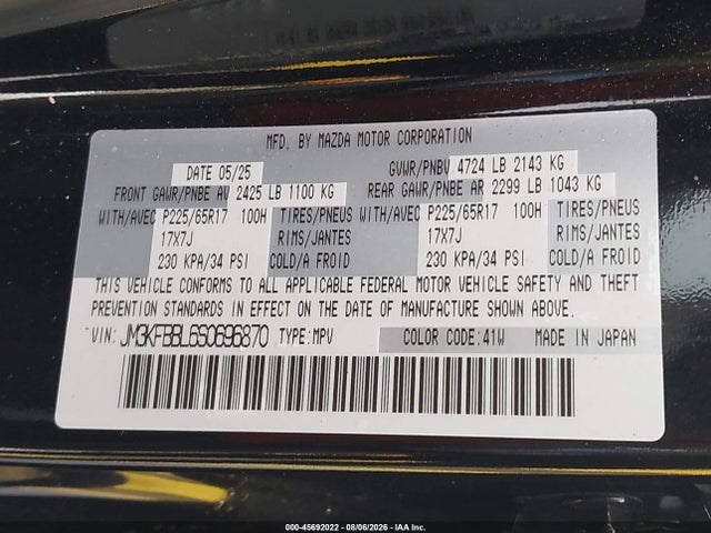 Aukcja sprzedaży 2025 Mazda Cx-5 2.5 S Select, vin: JM3KFBBL6S0696870, numer aukcji: 45692022