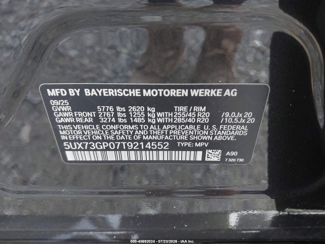 Aukcja sprzedaży 2026 Bmw X3 M50 Xdrive, vin: 5UX73GP07T9214552, numer aukcji: 45692024