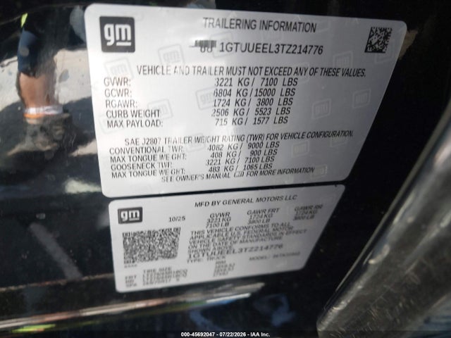 45692047 :رقم المزاد ، 1GTUUEEL3TZ214776 vin ، 2026 Gmc Sierra 1500 , Short Bed, At4, 4wd مزاد بيع
