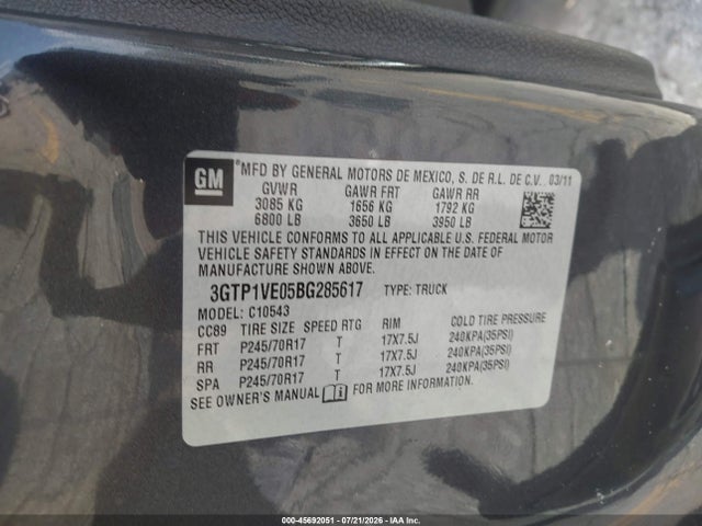 Продаж на аукціоні авто 2011 Gmc Sierra 1500 Sle, vin: 3GTP1VE05BG285617, номер лоту: 45692051