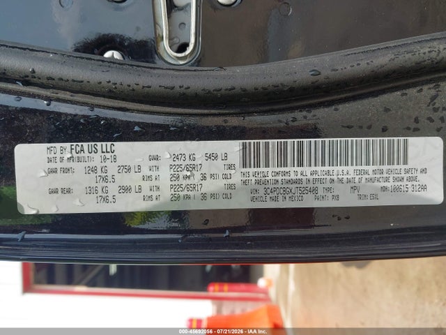 2018 Dodge Journey Sxt მანქანა იყიდება აუქციონზე, vin: 3C4PDCBGXJT525408, აუქციონის ნომერი: 45692056