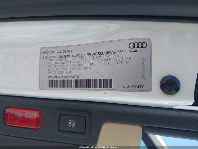 Продаж на аукціоні авто 2017 Audi A4 Season Of Audi Ultra Premium, vin: WAUKMAF47HN056798, номер лоту: 45692072
