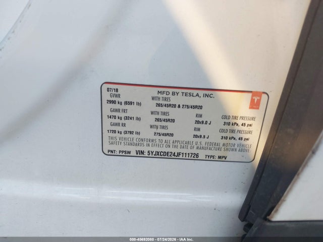 Tesla Model X 100d/75d/p100d 2018 5YJXCDE24JF111726 Image 9