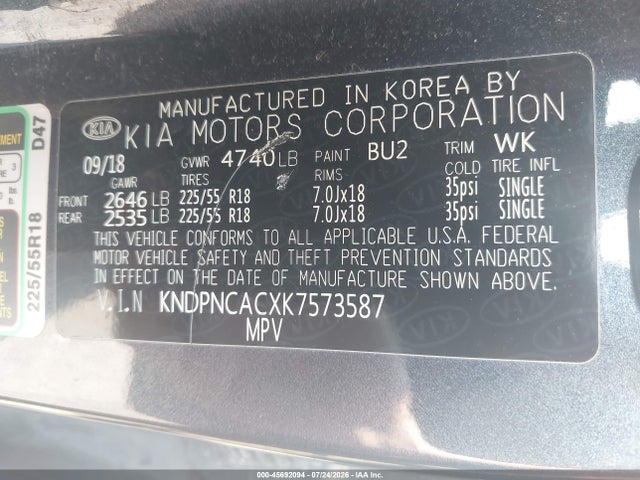 Aukcja sprzedaży 2019 Kia Sportage Ex, vin: KNDPNCACXK7573587, numer aukcji: 45692094