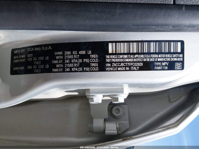 45692099 :رقم المزاد ، ZACCJBCT7FPC02929 vin ، 2015 Jeep Renegade Trailhawk مزاد بيع