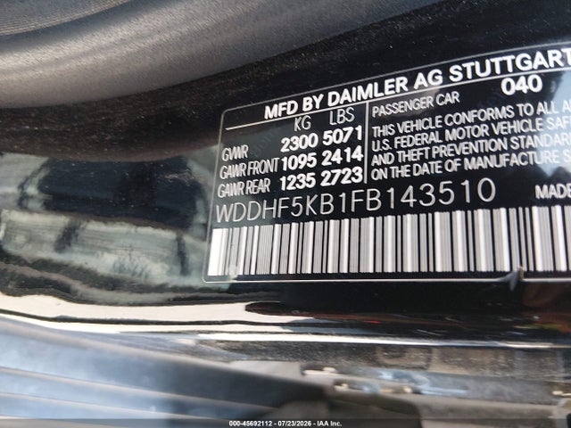 2015 Mercedes-benz E 350 მანქანა იყიდება აუქციონზე, vin: WDDHF5KB1FB143510, აუქციონის ნომერი: 45692112