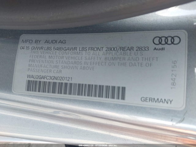 Aukcja sprzedaży 2016 Audi A7 3.0 Prestige, vin: WAU2GAFC3GN020121, numer aukcji: 45692120