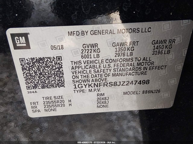Продаж на аукціоні авто 2018 Cadillac Xt5 Premium Luxury, vin: 1GYKNFRS8JZ247498, номер лоту: 45692170
