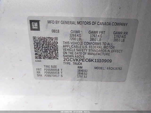 Aukcja sprzedaży 2019 Chevrolet Silverado 1500 Ld Lt, vin: 2GCVKPEC6K1110909, numer aukcji: 45692190