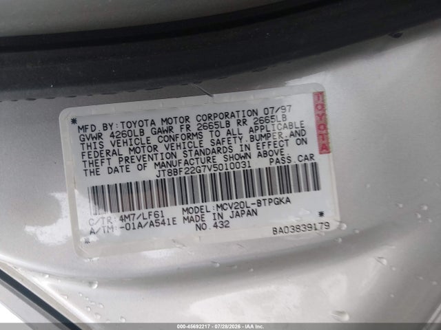 Aukcja sprzedaży 1997 Lexus Es 300, vin: JT8BF22G7V5010031, numer aukcji: 45692217