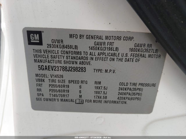 Aukcja sprzedaży 2008 Buick Enclave Cxl, vin: 5GAEV23788J298283, numer aukcji: 45692277