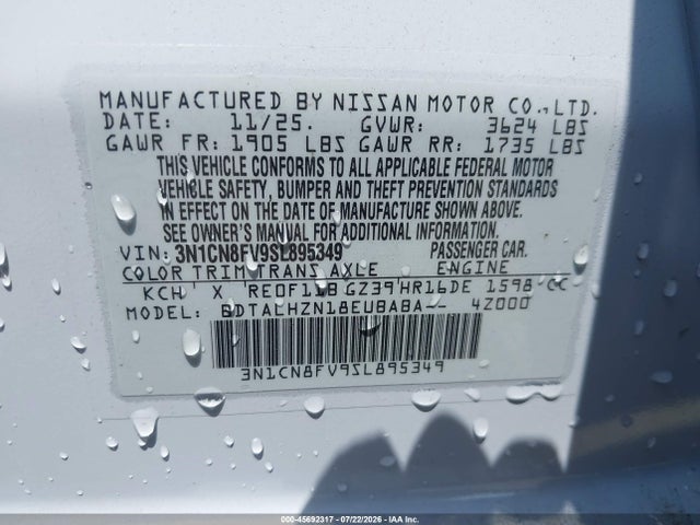 Продажа на аукционе авто 2025 Nissan Versa 1.6 Sr, vin: 3N1CN8FV9SL895349, номер лота: 45692317