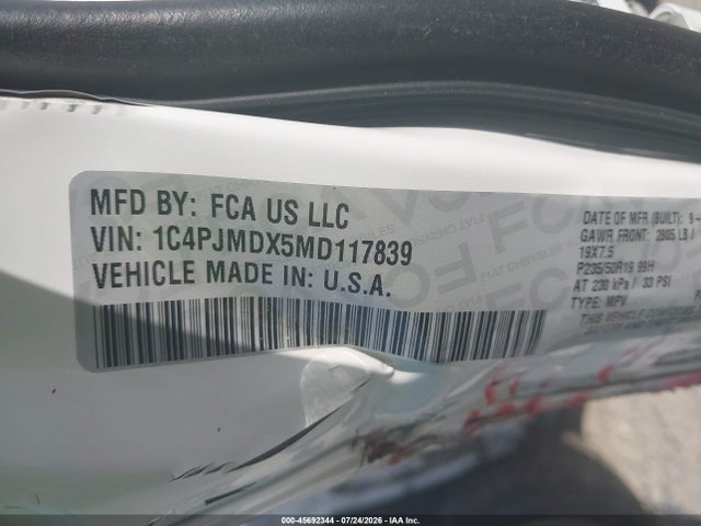 1C4PJMDX5MD117839 Jeep Cherokee Limited 4x4