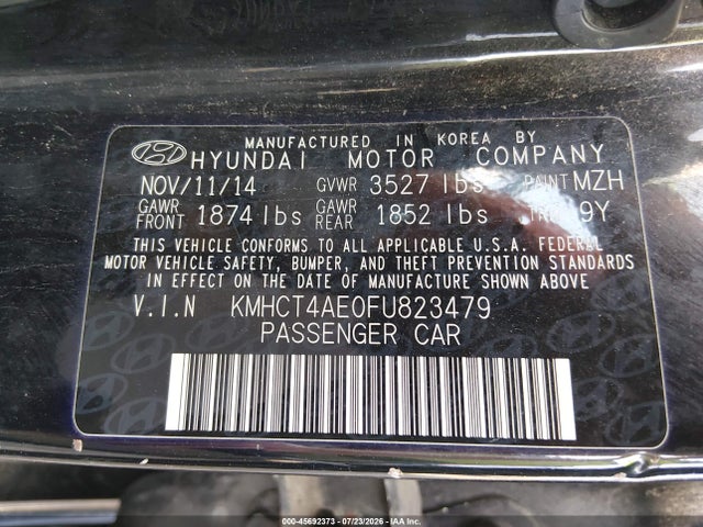 Продаж на аукціоні авто 2015 Hyundai Accent Gls, vin: KMHCT4AE0FU823479, номер лоту: 45692373