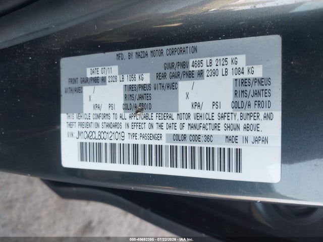 Aukcja sprzedaży 2012 Mazda Mazda5 Touring, vin: JM1CW2CL8C0121019, numer aukcji: 45692395