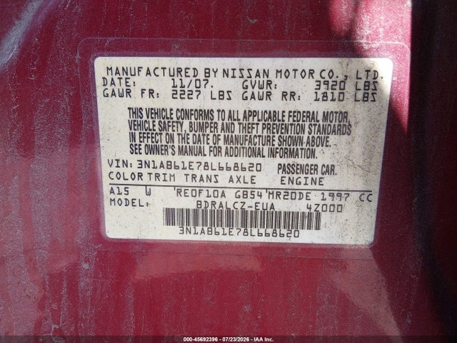 Aukcja sprzedaży 2008 Nissan Sentra 2.0, vin: 3N1AB61E78L668620, numer aukcji: 45692396