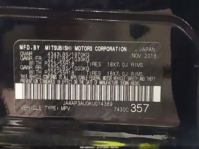 Продаж на аукціоні авто 2019 Mitsubishi Outlander Sport 2.0 Le, vin: JA4AP3AU0KU014389, номер лоту: 45692437