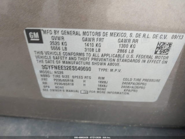 Aukcja sprzedaży 2014 Cadillac Srx Luxury Collection, vin: 3GYFNEE32ES549690, numer aukcji: 45692439