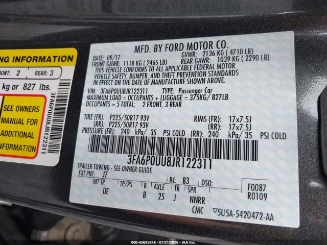 3FA6P0UU8JR122311 Ford Fusion Hybrid S