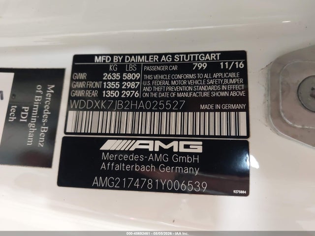 Aukcja sprzedaży 2017 Mercedes-benz Amg S 63 4matic, vin: WDDXK7JB2HA025527, numer aukcji: 45692461