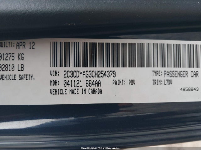 Продаж на аукціоні авто 2012 Dodge Challenger Sxt, vin: 2C3CDYAG3CH254379, номер лоту: 45692494