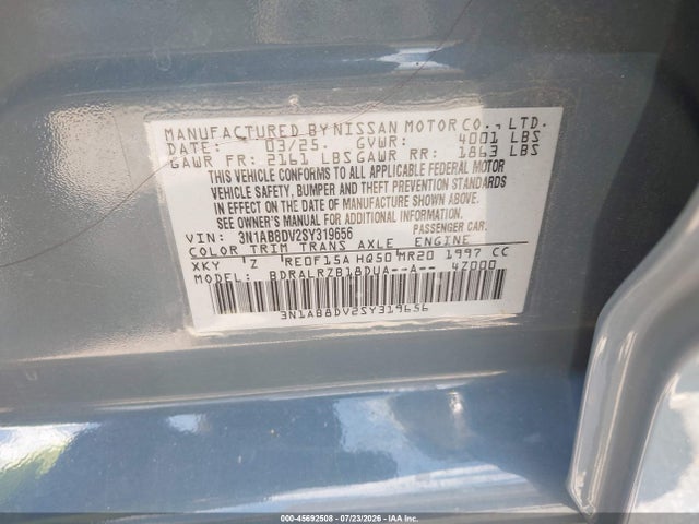 Продаж на аукціоні авто 2025 Nissan Sentra Sr, vin: 3N1AB8DV2SY319656, номер лоту: 45692508
