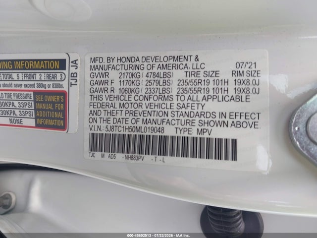 Продажа на аукционе авто 2021 Acura Rdx Technology Package, vin: 5J8TC1H50ML019048, номер лота: 45692513