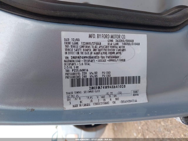 Aukcja sprzedaży 2004 Mercury Grand Marquis Gs, vin: 2MEFM74W94X641028, numer aukcji: 45692561
