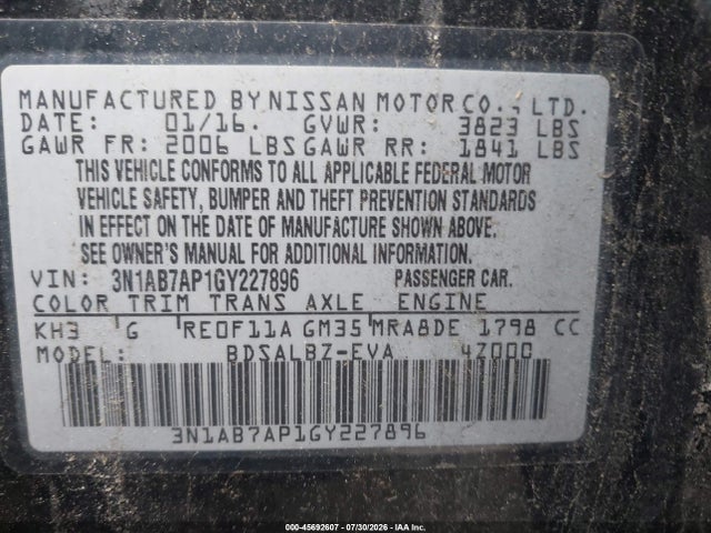 Nissan SENTRA S 2016 3N1AB7AP1GY227896 Image 9