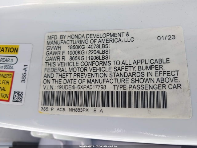 2023 Acura Integra A-spec Technology მანქანა იყიდება აუქციონზე, vin: 19UDE4H6XPA017798, აუქციონის ნომერი: 45692673