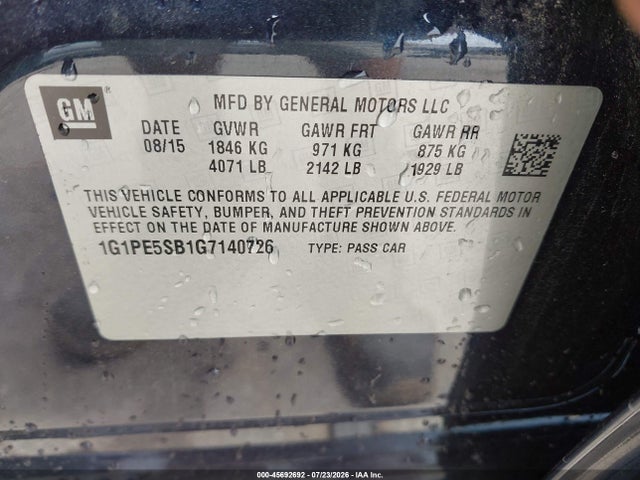 1G1PE5SB1G7140726 Chevrolet Cruze Limited 1lt Auto