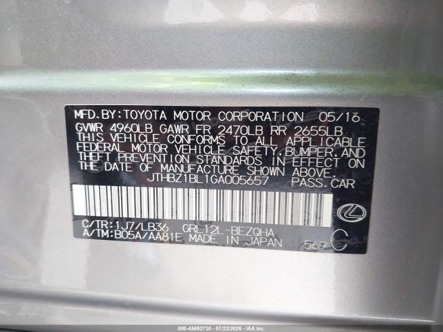 Продаж на аукціоні авто 2016 Lexus Gs 350 F Sport, vin: JTHBZ1BL1GA005657, номер лоту: 45692730