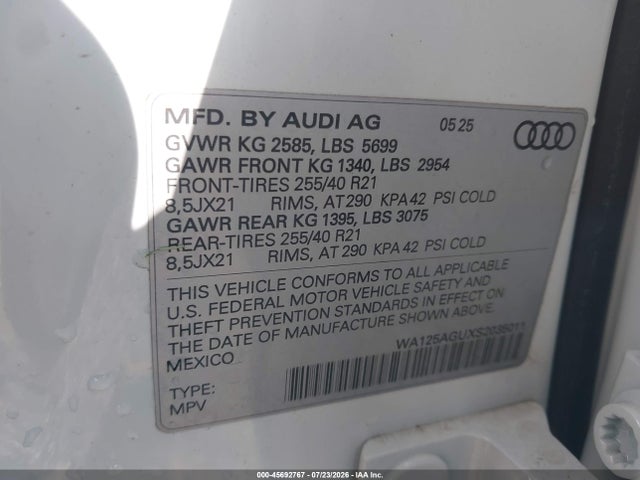 2025 Audi All-new Sq5 Premium Plus Tfsi Quattro S Tronic მანქანა იყიდება აუქციონზე, vin: WA125AGUXS2035011, აუქციონის ნომერი: 45692767