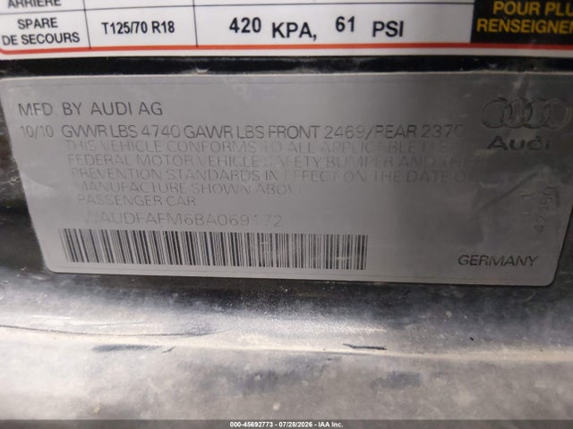 Продаж на аукціоні авто 2011 Audi A3 2.0t Premium, vin: WAUDFAFM6BA069172, номер лоту: 45692773