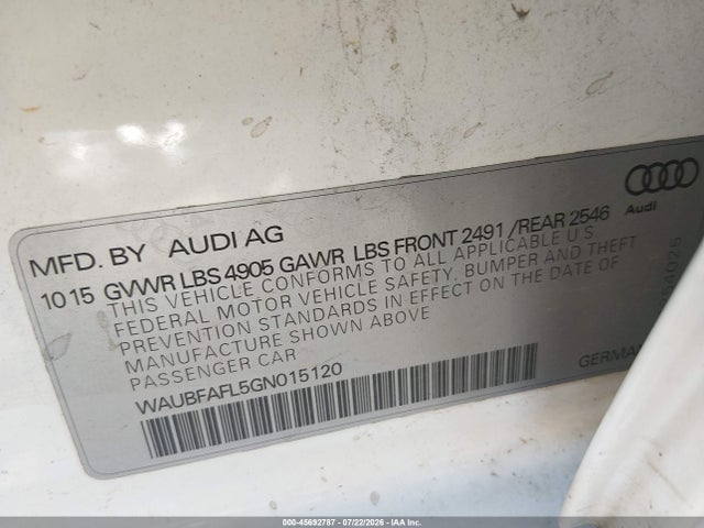Aukcja sprzedaży 2016 Audi A4 Premium, vin: WAUBFAFL5GN015120, numer aukcji: 45692787