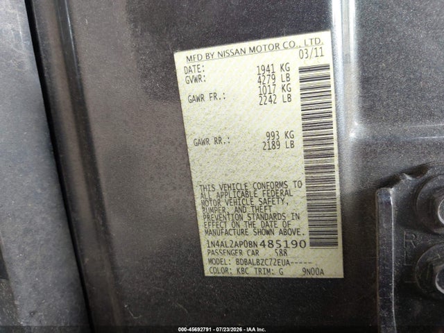 Продажа на аукционе авто 2011 Nissan Altima 2.5 S, vin: 1N4AL2AP0BN485190, номер лота: 45692791
