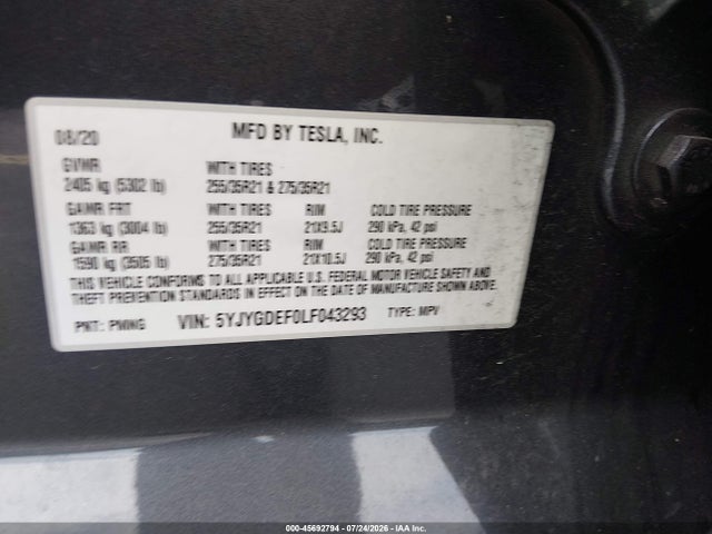 5YJYGDEF0LF043293 Tesla Model Y Long Range Dual Motor All-wheel Drive/performance Dual Motor All-wheel Drive