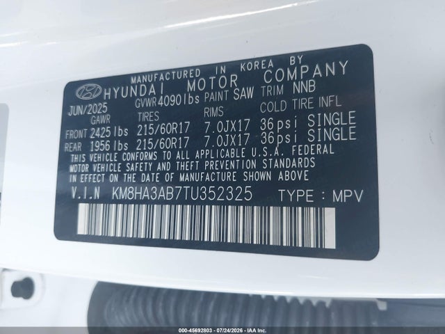 Aukcja sprzedaży 2026 Hyundai Kona Se, vin: KM8HA3AB7TU352325, numer aukcji: 45692803